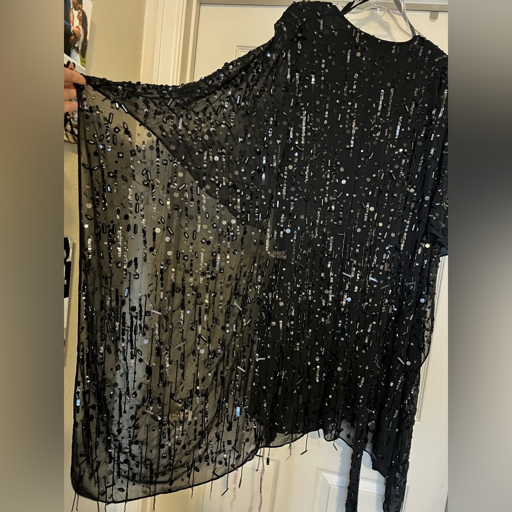 🖤MAC DUGGAL 94044 Beaded Cape Sleeve Dress: Black Sequin Mini❤️‍🔥SOLD OUT ONLINE - Picture 11 of 14